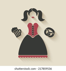 Oktoberfest girl with beer mug and pretzel - vector illustration. eps 10