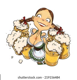 Oktoberfest girl with glass of beer. Eps10 vector illustration. Isolated on white background
