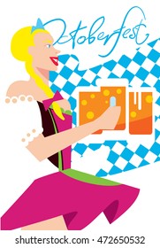Oktoberfest girl in traditional dresses with beer isolated on white background
