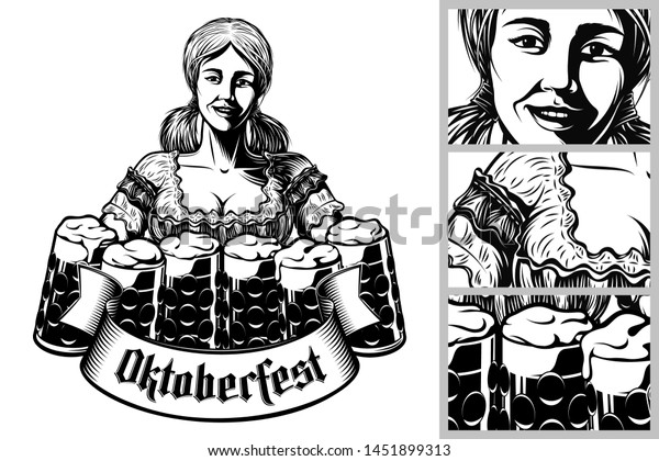 Oktoberfest Girl Waitress Holding Mugs Beer Stock Vector (Royalty Free ...