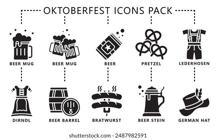 Oktoberfest glyph icons pack, vector EPS 10.