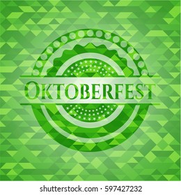 Oktoberfest green emblem with triangle mosaic background