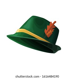 Oktoberfest green hat with autumn leaves. Accessory and hat for the festival on a white background.