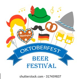 Oktoberfest greeting card. Beer festival celebration. Vector illustration