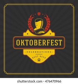 Oktoberfest Greeting card or Flyer on textured background. Beer festival celebration. Oktoberfest Badge or Logo Retro Vector illustration.