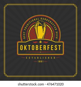 Oktoberfest Greeting card or Flyer on textured background. Beer festival celebration. Oktoberfest Badge or Logo Retro Vector illustration.