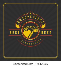 Oktoberfest Greeting card or Flyer on textured background. Beer festival celebration. Oktoberfest Badge or Logo Retro Vector illustration.