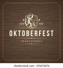 Oktoberfest Greeting card or Flyer on textured background. Beer festival celebration. Oktoberfest Badge or Logo Retro Vector illustration.