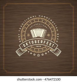 Oktoberfest Greeting card or Flyer on textured background. Beer festival celebration. Oktoberfest Badge or Logo Retro Vector illustration.