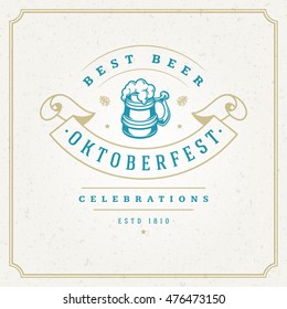 Oktoberfest Greeting card or Flyer on textured background. Beer festival celebration. Oktoberfest Badge or Logo Retro Vector illustration.