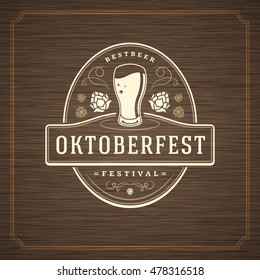 Oktoberfest Greeting card or Flyer on textured background. Beer festival celebration. Oktoberfest Badge or Logo Retro Vector illustration.