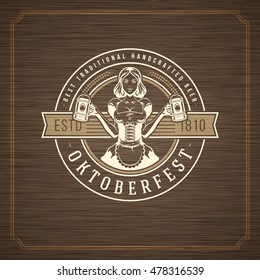 Oktoberfest Greeting card or Flyer on textured background. Beer festival celebration. Oktoberfest Badge or Logo Retro Vector illustration.