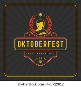 Oktoberfest Greeting card or Flyer on textured background. Beer festival celebration. Oktoberfest Badge or Logo Retro Vector illustration.