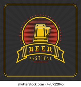 Oktoberfest Greeting card or Flyer on textured background. Beer festival celebration. Oktoberfest Badge or Logo Retro Vector illustration.