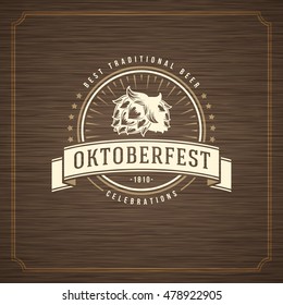 Oktoberfest Greeting card or Flyer on textured background. Beer festival celebration. Oktoberfest Badge or Logo Retro Vector illustration.