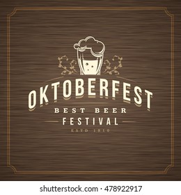 Oktoberfest Greeting card or Flyer on textured background. Beer festival celebration. Oktoberfest Badge or Logo Retro Vector illustration.