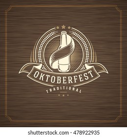 Oktoberfest Greeting card or Flyer on textured background. Beer festival celebration. Oktoberfest Badge or Logo Retro Vector illustration.