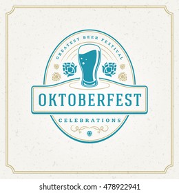 Oktoberfest Greeting card or Flyer on textured background. Beer festival celebration. Oktoberfest Badge or Logo Retro Vector illustration.