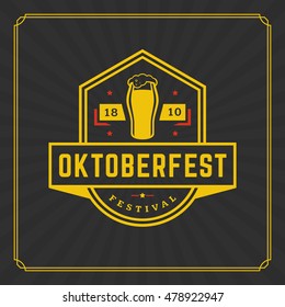 Oktoberfest Greeting Card Or Flyer On Textured Background. Beer Festival Celebration. Oktoberfest Badge Or Logo Retro Vector Illustration.