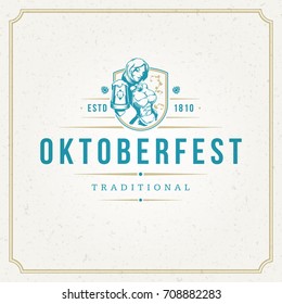 Oktoberfest Greeting card or Flyer on textured background. Beer festival celebration. Oktoberfest Badge or Logo Retro Vector illustration.