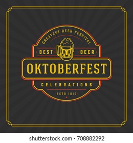 Oktoberfest Greeting card or Flyer on textured background. Beer festival celebration. Oktoberfest Badge or Logo Retro Vector illustration.
