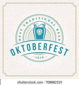 Oktoberfest Greeting card or Flyer on textured background. Beer festival celebration. Oktoberfest Badge or Logo Retro Vector illustration.