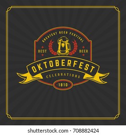 Oktoberfest Greeting card or Flyer on textured background. Beer festival celebration. Oktoberfest Badge or Logo Retro Vector illustration.