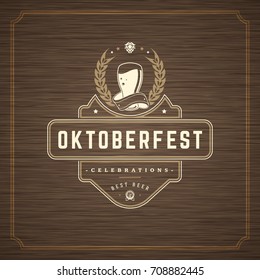 Oktoberfest Greeting card or Flyer on textured background. Beer festival celebration. Oktoberfest Badge or Logo Retro Vector illustration.