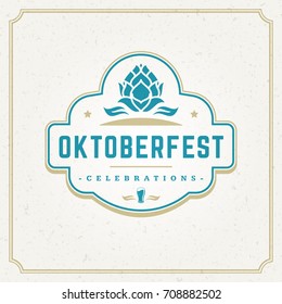 Oktoberfest Greeting card or Flyer on textured background. Beer festival celebration. Oktoberfest Badge or Logo Retro Vector illustration.