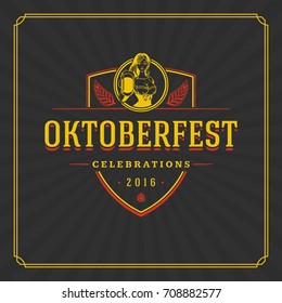 Oktoberfest Greeting card or Flyer on textured background. Beer festival celebration. Oktoberfest Badge or Logo Retro Vector illustration.