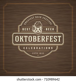 Oktoberfest Greeting card or Flyer on textured background. Beer festival celebration. Oktoberfest Badge or Logo Retro Vector illustration.