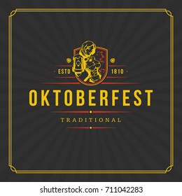 Oktoberfest Greeting card or Flyer on textured background. Beer festival celebration. Oktoberfest Badge or Logo Retro Vector illustration.