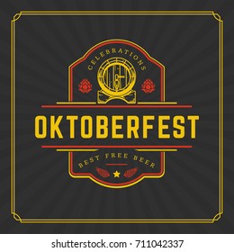 Oktoberfest Greeting card or Flyer on textured background. Beer festival celebration. Oktoberfest Badge or Logo Retro Vector illustration.