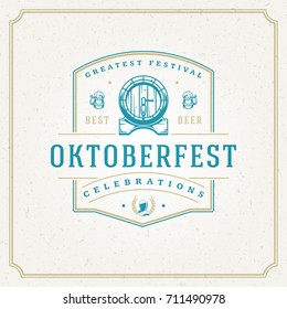 Oktoberfest Greeting card or Flyer on textured background. Beer festival celebration. Oktoberfest Badge or Logo Retro Vector illustration.