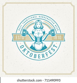 Oktoberfest Greeting card or Flyer on textured background. Beer festival celebration. Oktoberfest Badge or Logo Retro Vector illustration.