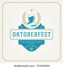 Oktoberfest Greeting card or Flyer on textured background. Beer festival celebration. Oktoberfest Badge or Logo Retro Vector illustration.