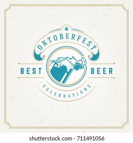 Oktoberfest Greeting card or Flyer on textured background. Beer festival celebration. Oktoberfest Badge or Logo Retro Vector illustration.