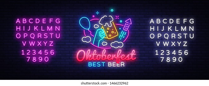 Oktoberfest greeting card. Oktobefest neon sign Design template event celebration. Beer Festival neon banner vector design for invitations and posters. Editing text neon sign