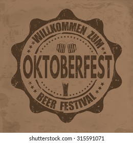 Oktoberfest grunge rubber stamp on retro background, vector illustration