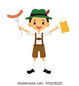 Oktoberfest guy holding a sausage and a beer