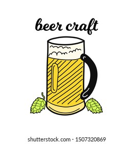 Oktoberfest hand drawn. Beer mug and hops. Beer Festival banner. Vector illustration.