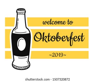 Oktoberfest hand drawn. Bottle of beer. Beer Festival banner. Vector illustration.