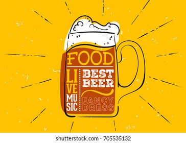 Oktoberfest Hand Drawn Emblem. Vector Label with Beer Mug and Lettering. Bavarian Holiday, Fest, Pub Menu, Sticker, Banner, Poster. Octoberfest Element Design on Yellow Old Grunge Vintage Texture. 