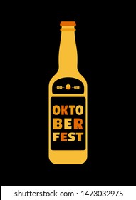 Oktoberfest hand drawn flat color vector icon. Brew festival typographic fancy letters design element. Text, beer bottle, black background. Fest invitation welcome flyer template cartoon illustration