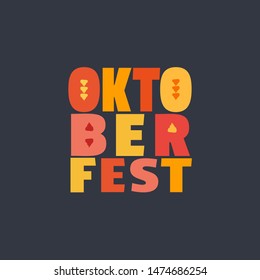 Oktoberfest hand drawn flat color vector lettering. Beer festival typographic fancy letters design element. Text isolated, dark background. Fest invitation welcome flyer template cartoon illustration