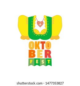 Oktoberfest hand drawn flat color vector icon. Beer festival traditional dirndl, lettering design element. Text isolated, white background. Fest invitation welcome flyer template cartoon illustration