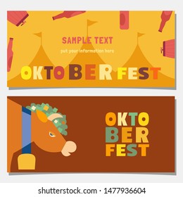 Oktoberfest hand drawn horizontal banner set flat color vector. Bavaria beer festival advertisement. Cute letters design element. Fest invitation welcome flyer template cartoon background illustration