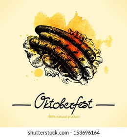Oktoberfest hand drawn illustration with watercolor back 