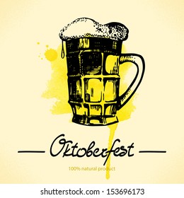 Oktoberfest hand drawn illustration with watercolor back 