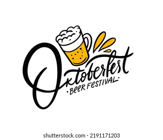 Logo de grabaciones de vector dibujado a mano de Oktoberfest. La frase moderna crea caligrafía. Festival de tarjetas de felicitación o carnaval.